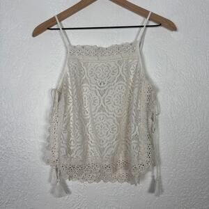 Aerie Crochet Lace Open Knit Side Tie Tank Top White Size Small